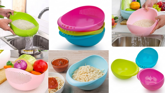 Fruit & Vegetable Washing Bowl with Built-in Strainer (2-in-1 Colander Bowl)