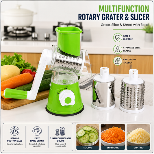 SlicePro™ 3-in-1 Rotary Vegetable Grater & Slicer