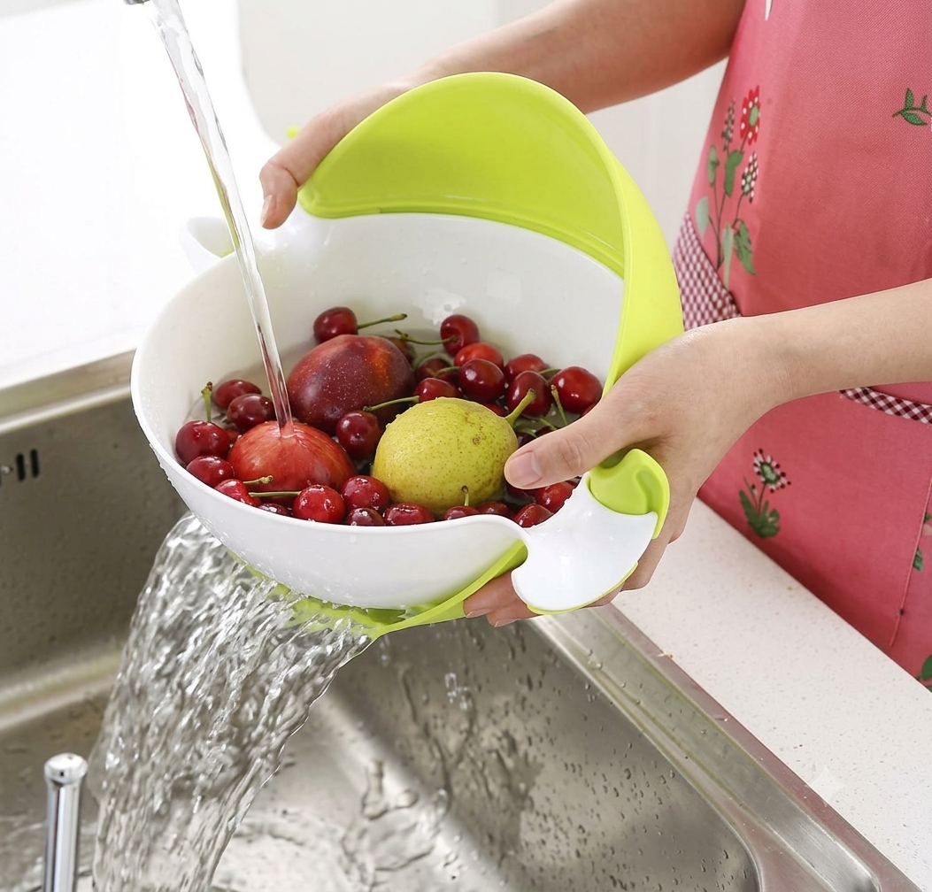 Fruit & Vegetable Washing Bowl with Built-in Strainer (2-in-1 Colander Bowl)