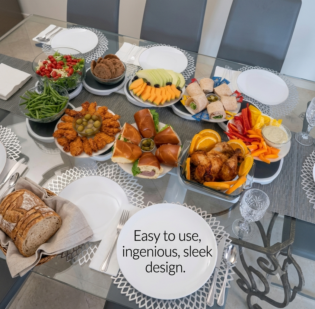 Rotating Snack & Condiment Serving Tray with Glass Bowls – 7-Piece Lazy Susan Platter