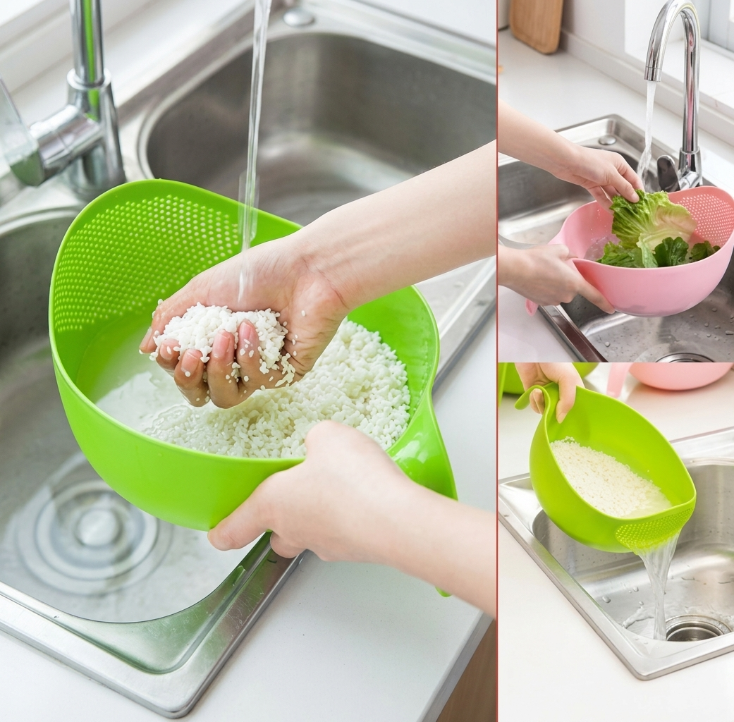 Fruit & Vegetable Washing Bowl with Built-in Strainer (2-in-1 Colander Bowl)