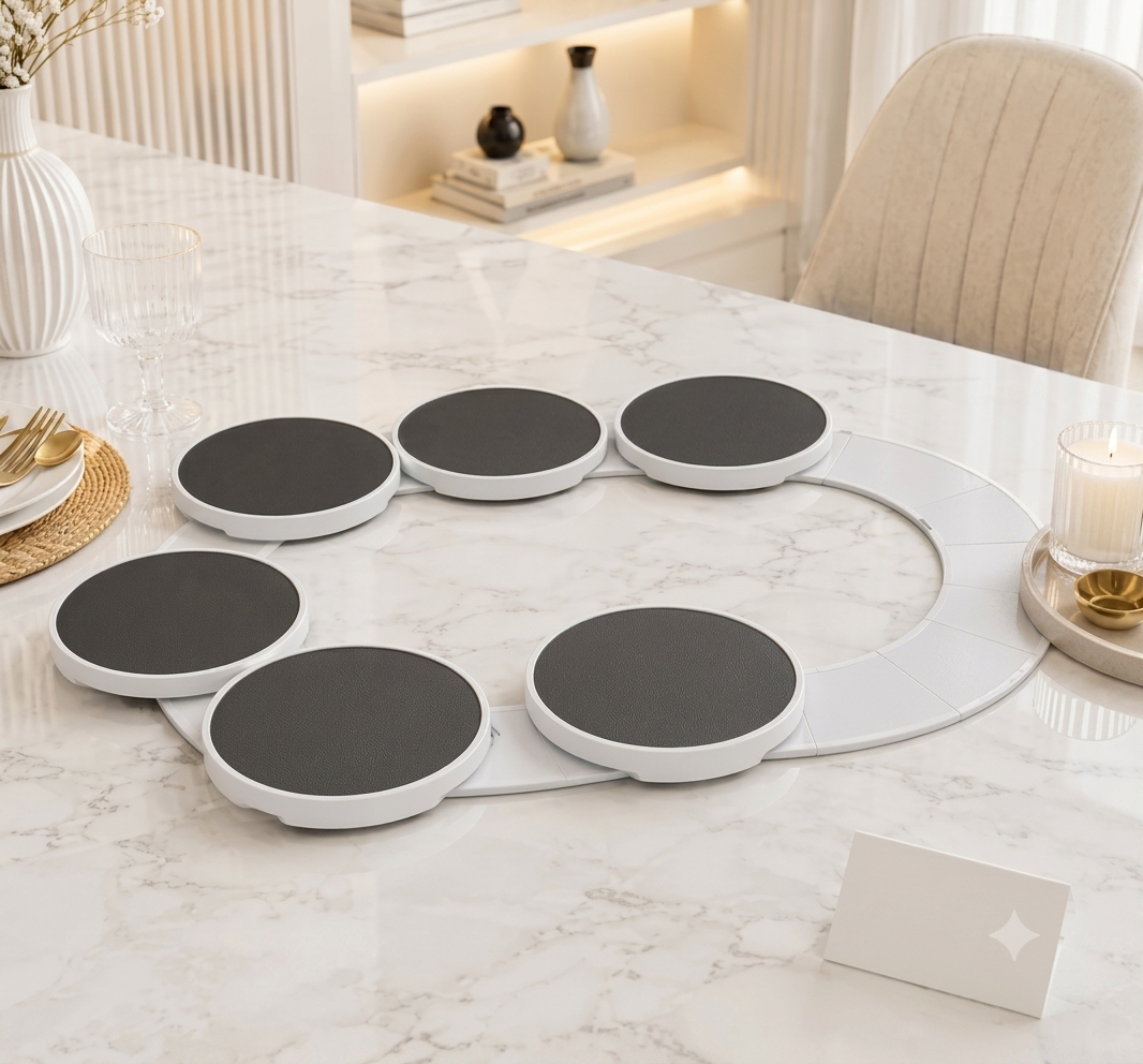 Rotating Snack & Condiment Serving Tray with Glass Bowls – 7-Piece Lazy Susan Platter
