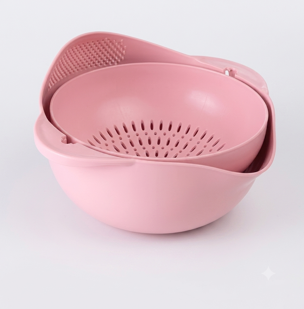Fruit & Vegetable Washing Bowl with Built-in Strainer (2-in-1 Colander Bowl)